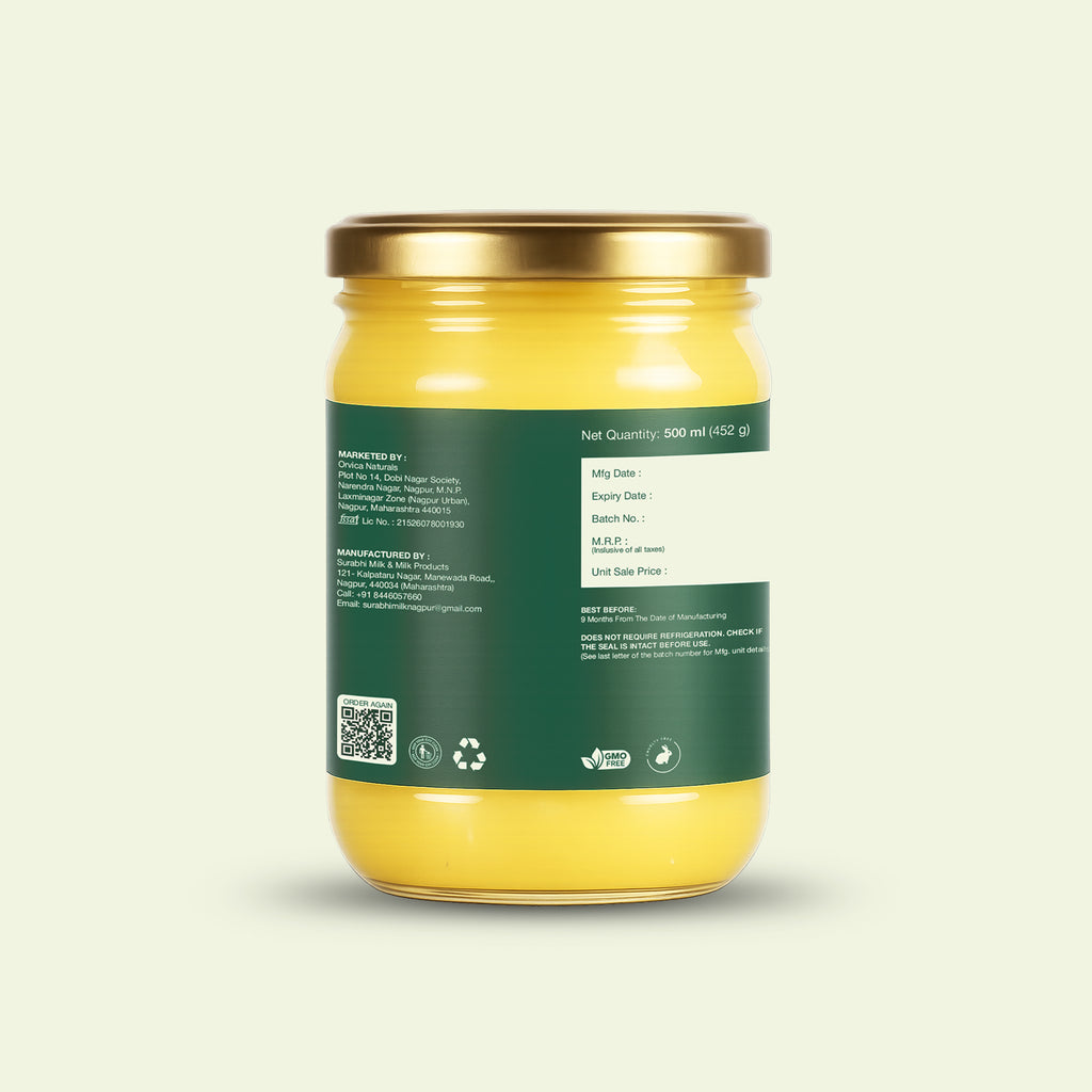 Organic Gir Cow Ghee 500ml Traditional Bilona Method | Glass Bottle