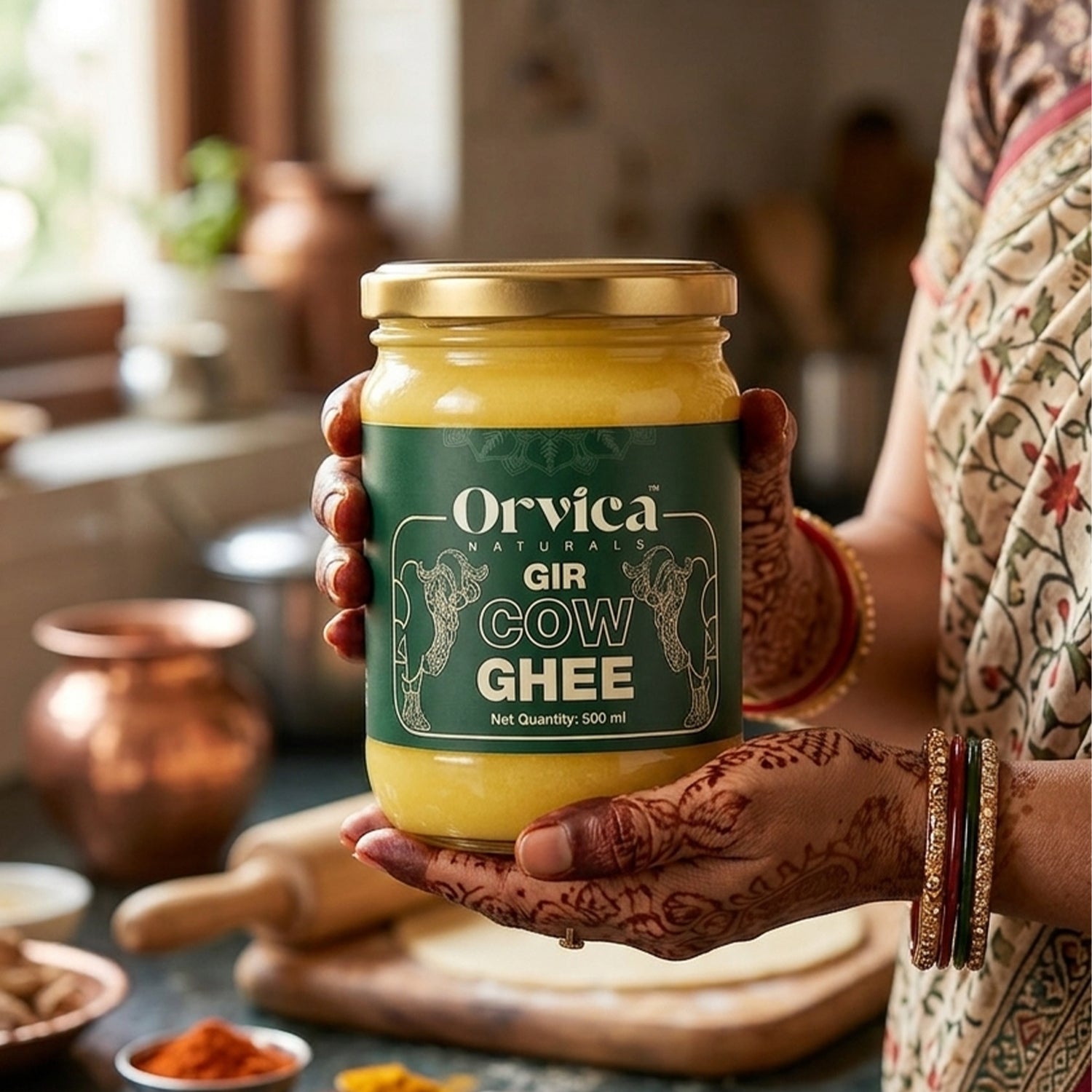 Organic Gir Cow Ghee 500ml Traditional Bilona Method | Glass Bottle